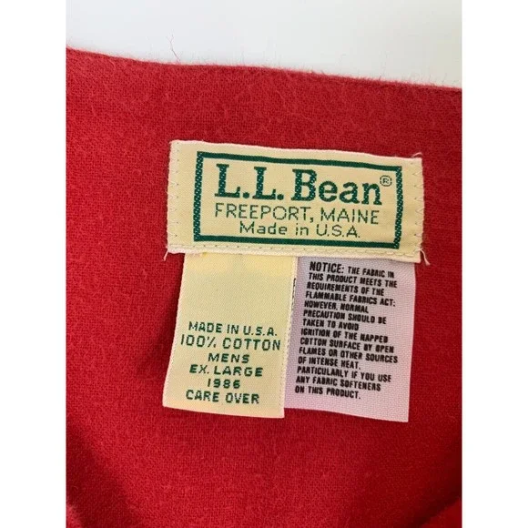 LL Bean Vintage Red Flannel Night Shirt Button 100% Cotton Chest Pocket Mens XL - Picture 7 of 10